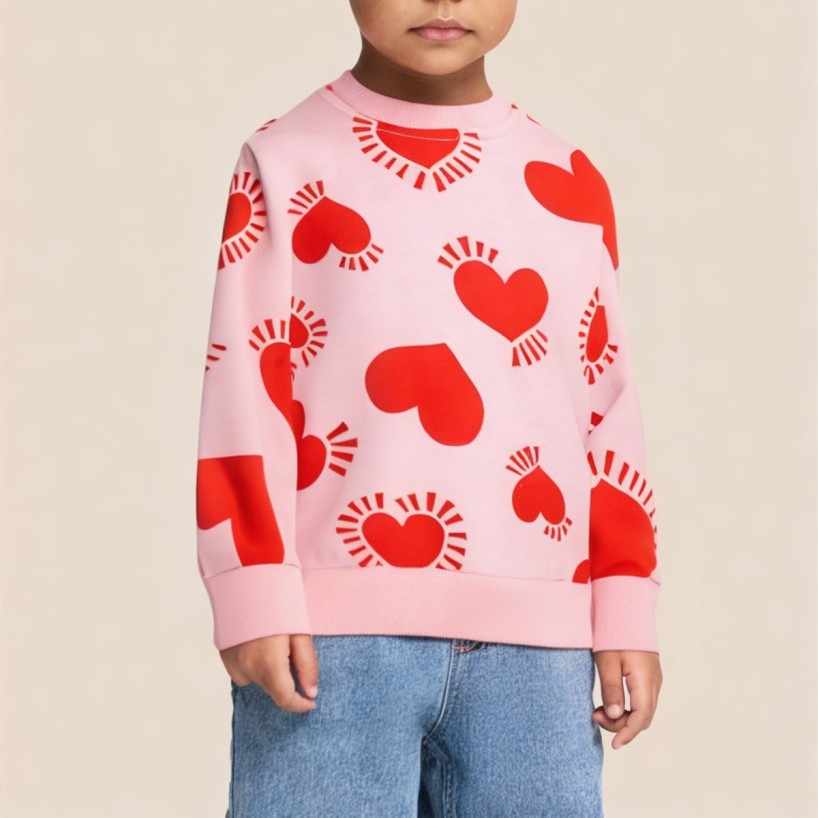 Heart-print crew neck sweatshirt for girls