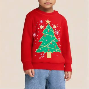 Red cartoon Christmas tree design girls' sweatshirt