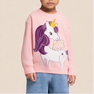 High-quality pink round neck girls' sweatshirt