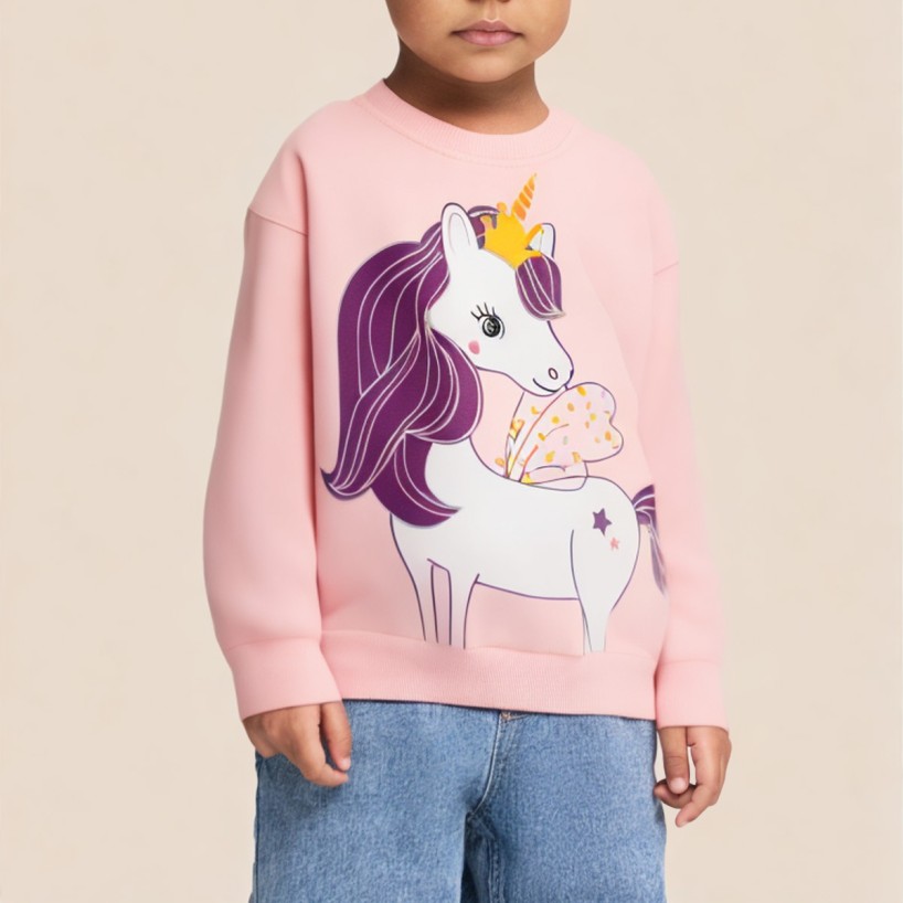 High-quality pink round neck girls' sweatshirt