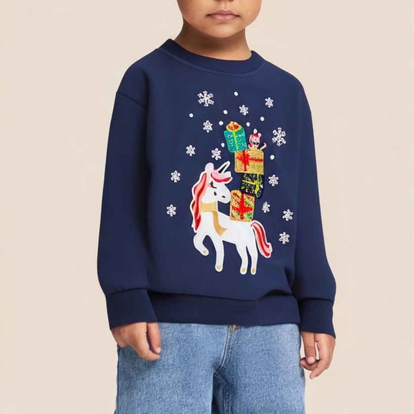 Blue comfortable long-sleeved sweatshirt for girls