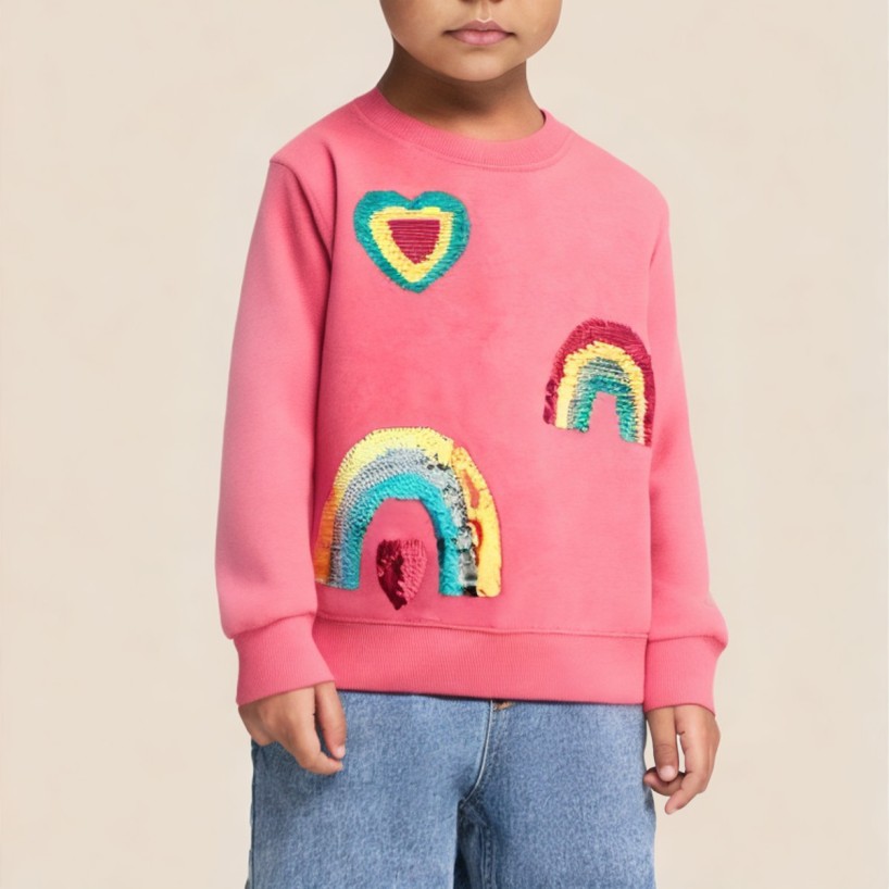 Cute pink long-sleeved sweatshirt for girls