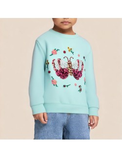 Cartoon butterfly print girls' sweatshirt