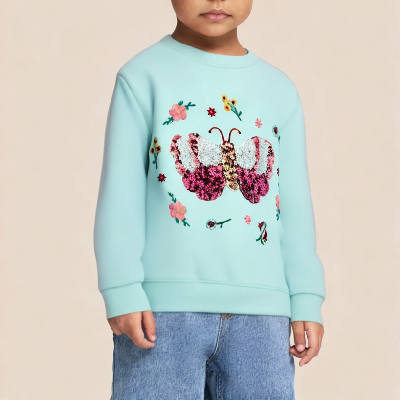 Cartoon butterfly print girls' sweatshirt
