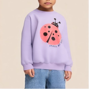 Purple round neck girls' long-sleeved sweatshirt