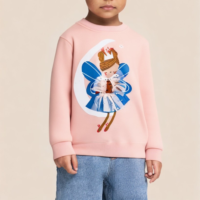 Pink round neck long-sleeved sweatshirt for girls