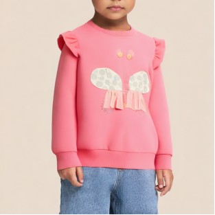 Pink round neck ruffled girls' sweatshirt