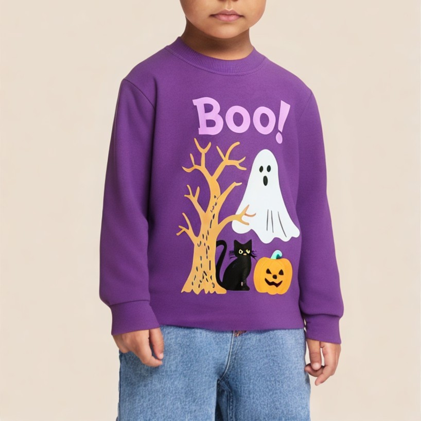 Purple crew neck comfortable girls' sweatshirt