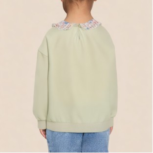 Green floral print collared sweatshirt for girls