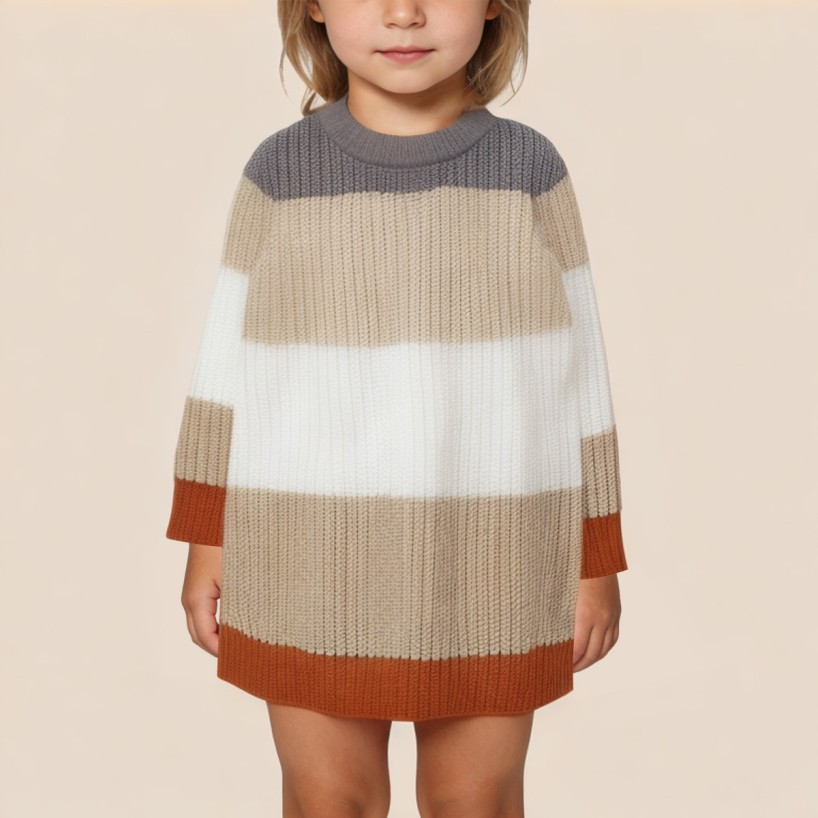 Autumn patchwork knitted girls' dress