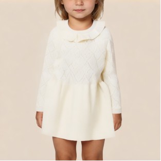 Cute solid color ruffled collar girls' dress