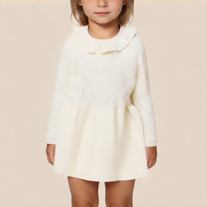 Cute solid color ruffled collar girls' dress