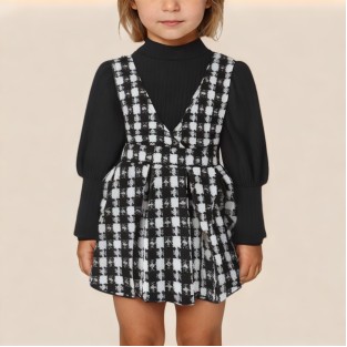 Checked two-piece dress for girls