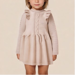 Pink knitted long-sleeved girls' dress