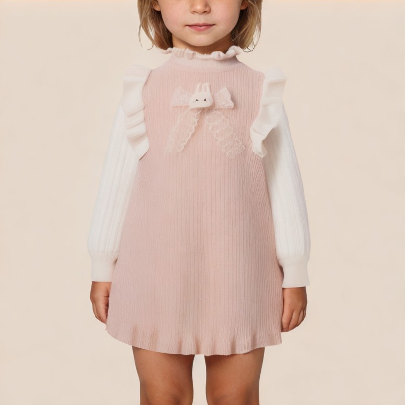 Sweet ruffled knitted girls' dress