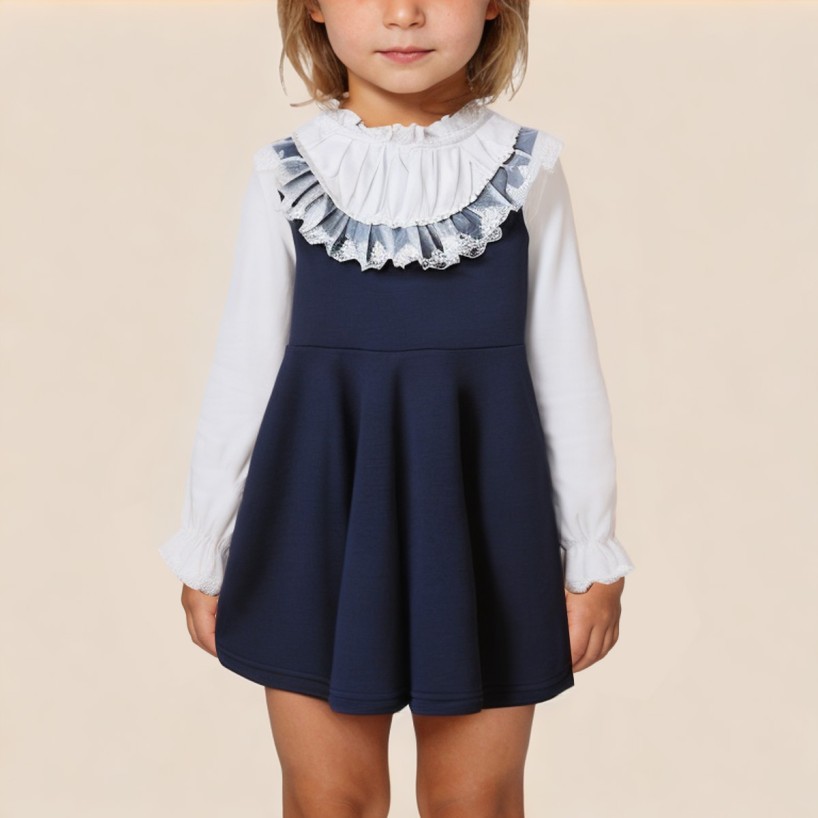High-quality round neck lace girls' dress