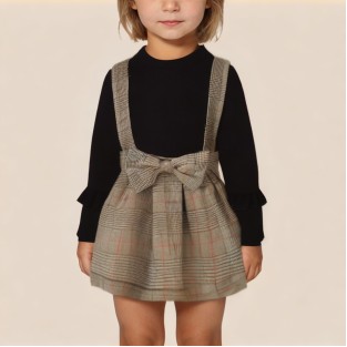 Retro plaid round neck girls' dress