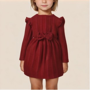 Red round neck knitted dress for girls