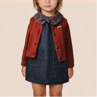 Plaid peter pan collar two-piece girls' dress