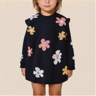 Floral pattern knitted girls' dress