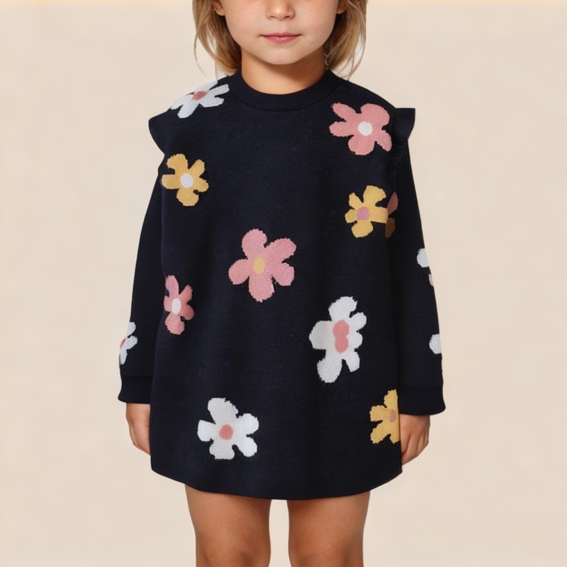 Floral pattern knitted girls' dress