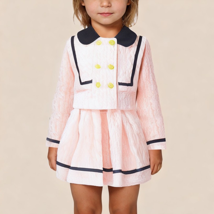 Color-blocked lapel long-sleeved girls' dress