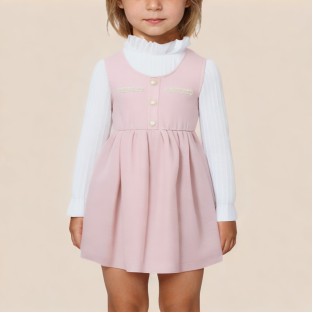 Ruffled round neck patchwork girls' dress