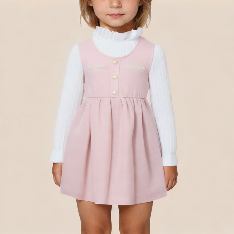 Ruffled round neck patchwork girls' dress