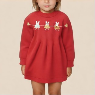 Cute rabbit pattern knitted dress for girls