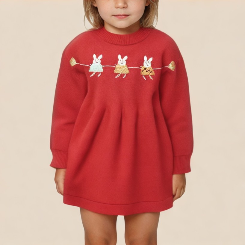 Cute rabbit pattern knitted dress for girls