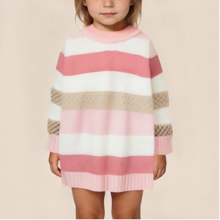 Colorful color-blocked knitted dress for girls