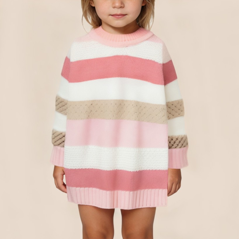 Colorful color-blocked knitted dress for girls