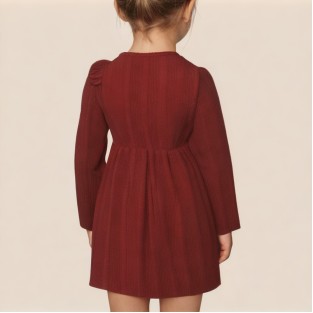 Red round neck knitted dress for girls