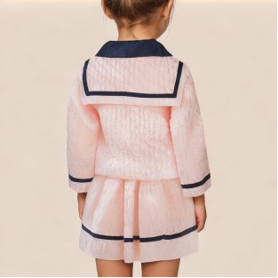 Color-blocked lapel long-sleeved girls' dress