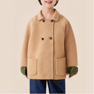 Classic lapel double-breasted long coat for boys