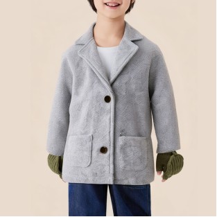 Gray simple windproof long coat for boys
