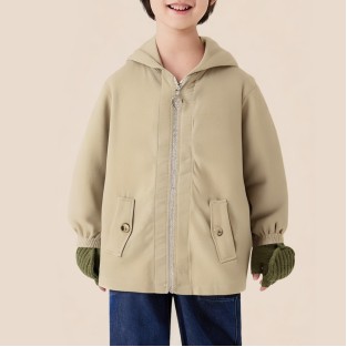 Simple hooded zip-up long coat for boys