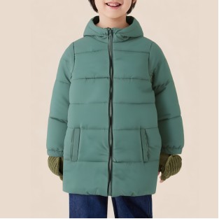 Green warm hooded long coat for boys