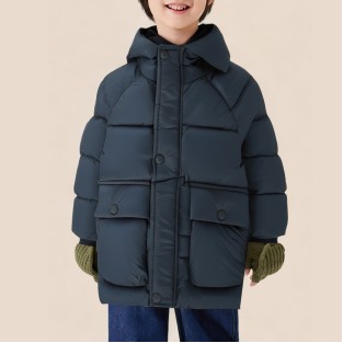 Blue hooded warm long coat for boys