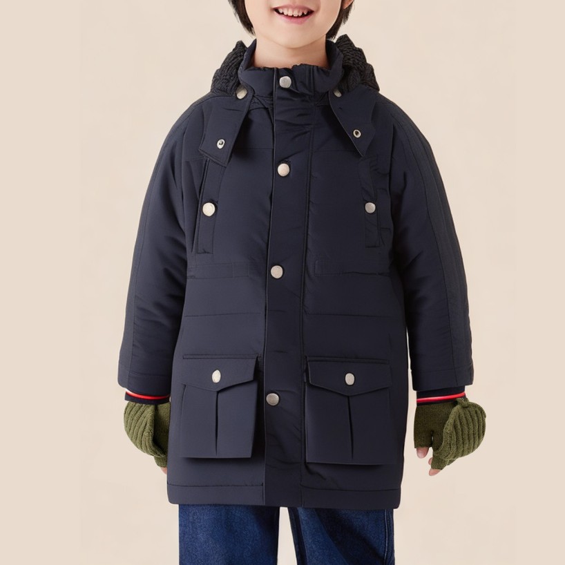 Black stylish and warm long coat for boys