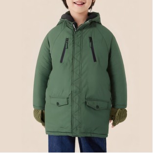 Green hooded comfortable long coat for boys