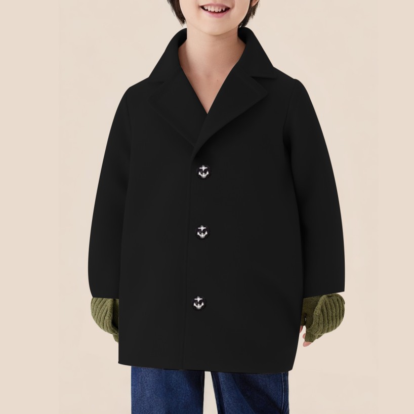 Luxurious black warm long coat for boys