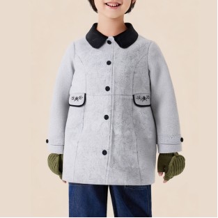 Grey windproof lapel long coat for boys