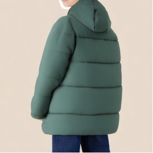 Green warm hooded long coat for boys