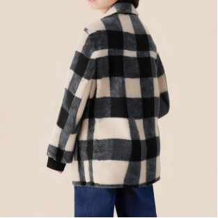 Checked pattern lapel warm long coat for boys