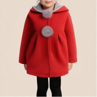 New stylish red hooded girls' coat