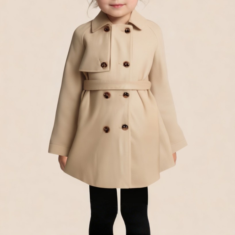 Autumn double-breasted belted girls' coat