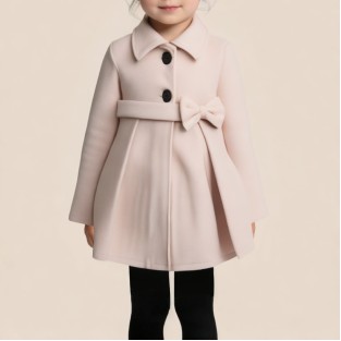 Simple lapel button-up girl's coat