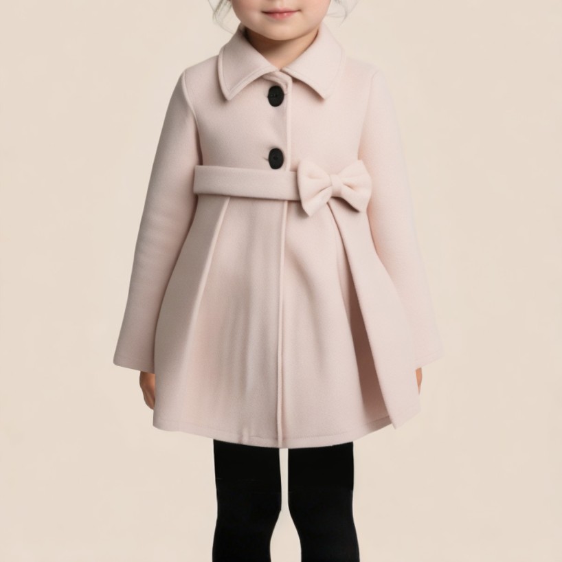 Simple lapel button-up girl's coat