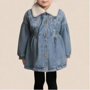 Elegant wool-lined denim coat for girls